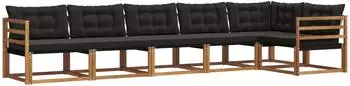 vidaXL Outdoor-Sofagarnitur mit Kissen 6-tlg., natur und schwarz (3369495)