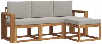 vidaXL Outdoor-Sofagarnitur 4-tlg., natur und hellgrau (3366224)