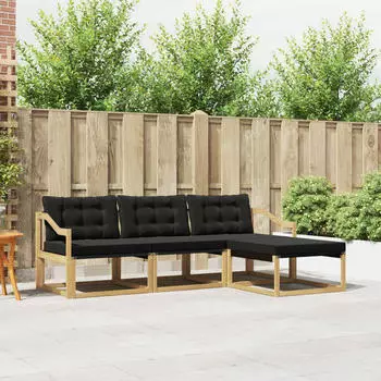 vidaXL Outdoor-Sofagarnitur mit Kissen, 4-tlg., wei&szlig;/schwarz (3388574)