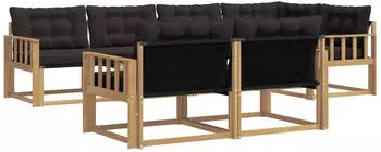 vidaXL Garten-Sofagarnitur mit Kissen, 7-tlg., wei&szlig; und schwarz (3388778)