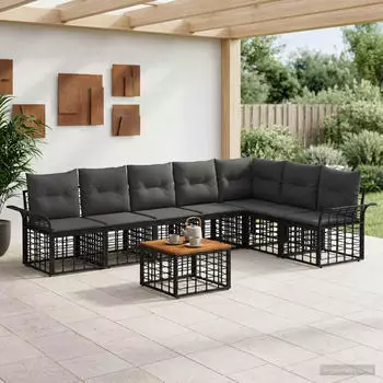 vidaXL Outdoor-Sofagarnitur 8-tlg. schwarz/dunkelgrau, Polyester (3437697)