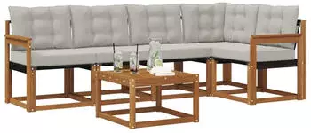 vidaXL Outdoor-Sofagarnitur 6-tlg. mit Kissen, natur und hellgrau (3368682)