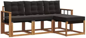 vidaXL Outdoor-Sofagarnitur mit Kissen 4-tlg., natur und schwarz (3368551)
