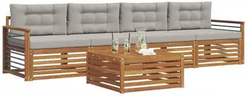 vidaXL Outdoor-Sofagarnitur mit Kissen 5-tlg., natur und hellgrau (3372991)