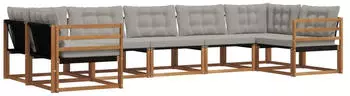 vidaXL Outdoor-Sofagarnitur mit Kissen 7-tlg., natur und hellgrau (3369806)