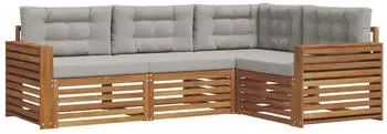 vidaXL Outdoor-Sofagarnitur mit Kissen 4-tlg., natur und hellgrau (3373386)