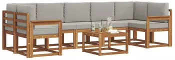 vidaXL Outdoor-Sofagarnitur 8-tlg. natur und hellgrau (3366139)