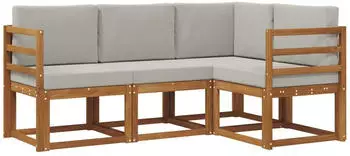 vidaXL Outdoor-Sofagarnitur mit Kissen, 4-tlg., natur und hellgrau (3366309)