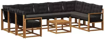 vidaXL Outdoor-Sofagarnitur mit Kissen 10-tlg., natur und schwarz (3382224)