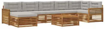 vidaXL Outdoor-Sofagarnitur mit Kissen, 8-tlg., natur und hellgrau (3383659)