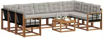 vidaXL Outdoor-Sofagarnitur 10-tlg. natur und hellgrau