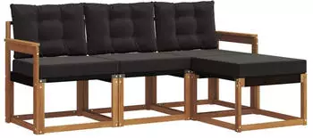 vidaXL Outdoor-Sofagarnitur mit Kissen, 4-tlg., natur und schwarz (3368539)