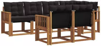 vidaXL Garten-Sofagarnitur mit Kissen 7-tlg., natur und schwarz (3368759)