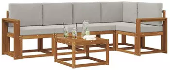 vidaXL Outdoor-Sofagarnitur mit Kissen 6-tlg., natur und hellgrau (3366434)