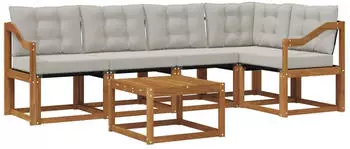 vidaXL Outdoor-Sofagarnitur 6-tlg. mit Kissen, natur und hellgrau (3368698)