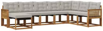 vidaXL Outdoor-Sofagarnitur mit Kissen, 8-tlg., natur/hellgrau (3382147)