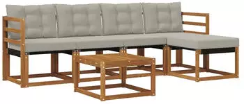 vidaXL Outdoor-Sofagarnitur 6-tlg. natur und hellgrau (3368582)