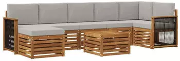 vidaXL Outdoor-Sofagarnitur mit Kissen, 7-tlg., natur und hellgrau (3384652)