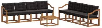 vidaXL Outdoor-Sofagarnitur mit Kissen 9-tlg., natur und schwarz (3368531)