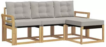 vidaXL Outdoor-Sofagarnitur 4-tlg. mit Kissen, wei&szlig;/hellgrau (3389357)