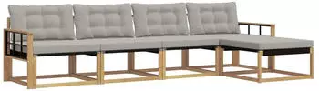 vidaXL Outdoor-Sofagarnitur mit Kissen, 5-tlg., wei&szlig;/hellgrau (3388593)