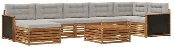 vidaXL Outdoor-Sofagarnitur mit Kissen 8-tlg., natur und hellgrau (3383644)