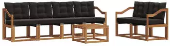 vidaXL Outdoor-Sofagarnitur mit Kissen 7-tlg., natur und schwarz (3368435)