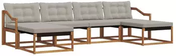 vidaXL Outdoor-Sofagarnitur 6-tlg., natur/hellgrau (3369730)