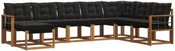 vidaXL Outdoor-Sofagarnitur mit Kissen 8-tlg., natur und schwarz (3368959)
