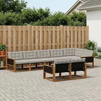 vidaXL Outdoor-Sofagarnitur mit Kissen, 8-tlg., natur und hellgrau (3381495)