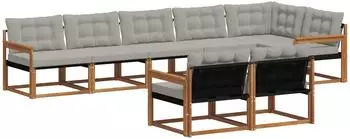 vidaXL Outdoor-Sofagarnitur mit Kissen, 8-tlg., natur und hellgrau (3369570)