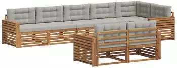 vidaXL Outdoor-Sofagarnitur mit Kissen, 8-tlg., natur und hellgrau (3373666)