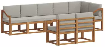 vidaXL Outdoor-Sofagarnitur mit Kissen, 8-tlg., natur und hellgrau (3366584)
