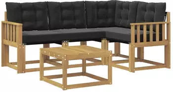 vidaXL Outdoor-Sofagarnitur mit Kissen 5-tlg., wei&szlig;/schwarz (3389450)