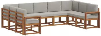vidaXL Outdoor-Sofagarnitur 9-tlg. mit Kissen, natur und hellgrau (3366989)