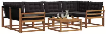 vidaXL Outdoor-Sofagarnitur 7-tlg., natur und schwarz (3369243)