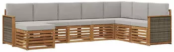vidaXL Outdoor-Sofagarnitur mit Kissen, 6-tlg., natur und hellgrau (3384707)