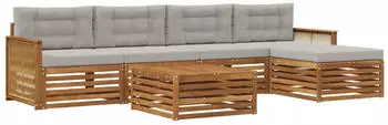 vidaXL Outdoor-Sofagarnitur mit Kissen 6-tlg., natur und hellgrau (3383269)