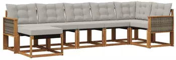 vidaXL Outdoor-Sofagarnitur 7-tlg. natur und hellgrau (3382091)