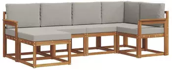 vidaXL Outdoor-Sofagarnitur 6-tlg. natur und hellgrau (3366629)