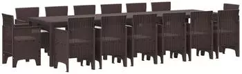 vidaXL Garten-Essgruppe 15-teilig, Poly-Rattan, braun (3378641)
