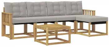 vidaXL Outdoor-Sofagarnitur 6-tlg. wei&szlig; und hellgrau (3389401)