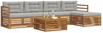 vidaXL Outdoor-Sofagarnitur mit Kissen, 6-tlg., natur und hellgrau (3373321)