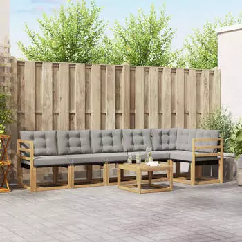 vidaXL Outdoor-Sofagarnitur 7-tlg. wei&szlig; und hellgrau (3389537)