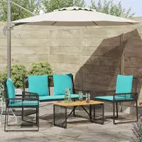 vidaXL Gartenm&ouml;bel Set 9 stk. Schwarz und T&uuml;rkis Poly-Rattan