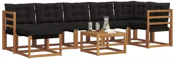 vidaXL Outdoor-Sofagarnitur 8-tlg. mit Kissen, natur/schwarz (3368895)