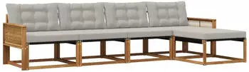 vidaXL Outdoor-Sofagarnitur 5-tlg., natur und hellgrau (3381363)