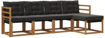 vidaXL Outdoor-Sofagarnitur mit Kissen 5-tlg., natur und schwarz (3368559)