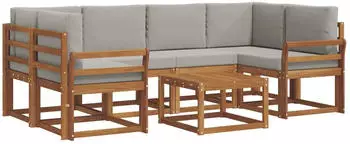 vidaXL Outdoor-Sofagarnitur 7-tlg. mit Kissen, natur und hellgrau (3366079)
