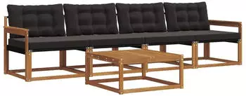 vidaXL Outdoor-Sofagarnitur 5-tlg., natur und schwarz (3369163)